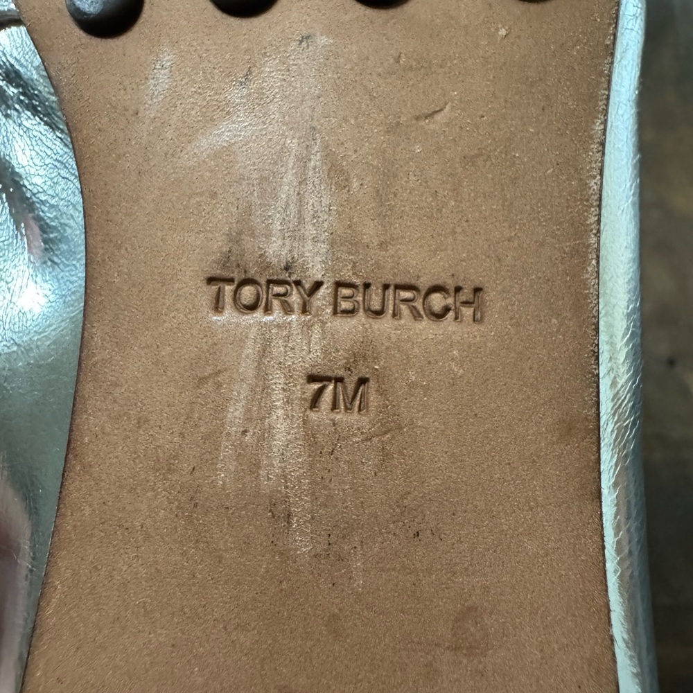 EUC Tory Burch Metallic Silver Loafers - Picture 4 of 8